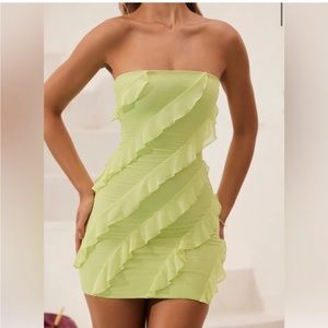 Oh Polly Tatiana Bandeau Ruffle Detail Mini Dress
